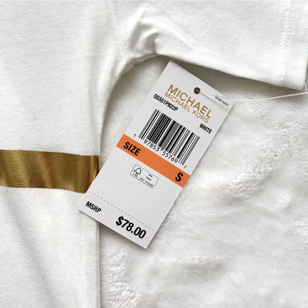 MICHAEL KORS White Gold Foil Cropped Short Sleeve Logo T-Shirt--NWT--S - Picture 8 of 15